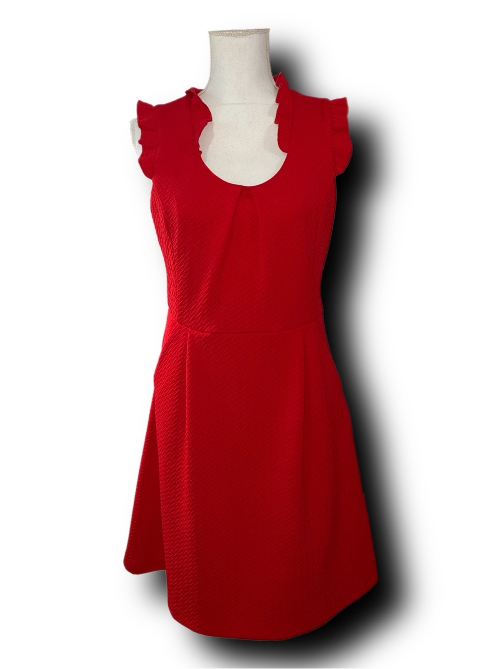 Anthropologie THML Red Ruffle Sleeve Textured Fit-and-Flare Classic Dress - Picture 1 of 4